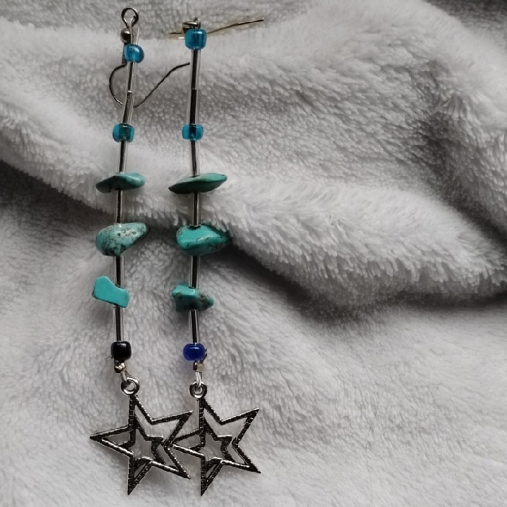 Hand Crafted Silver and Blue Star Earrings